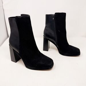 DKNY Black Heeled Boots Felice Square Toe Boots Block Heel Size 10